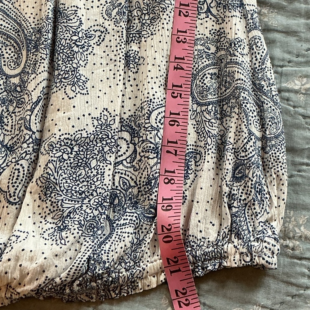 NWOT Tommy Hilfiger Blue Paisley Off the Shoulder Long Balloon Sleeves Top M - Picture 4 of 8